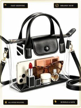 Clear Stadium Approved Crossbody Purse with Double Handles and Sturdy Bottom